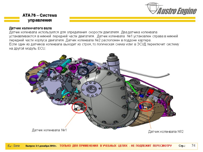 74 ATA 76 – Система управления Датчик коленчатого вала  Датчик коленвала используется для